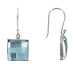 Les poulettes bijoux - boucles d'oreilles argent carr� de cristal facett� bleu ciel