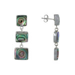 Les poulettes bijoux boucles d'oreilles argent un carr� et deux rectangles de nacre