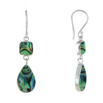 Les poulettes bijoux - boucles d'oreilles argent carr� et goutte nacre abalone