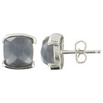Les poulettes bijoux - boucles d'oreilles argent et leur carr� oeil de chat facet�e