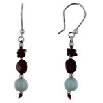 Les poulettes bijoux - boucles d'oreilles argent carr� et ovale de grenat et perles