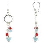 Les poulettes bijoux - boucles d'oreilles argent chainettes larimar et bambou rouge