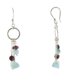 Les poulettes bijoux - boucles d'oreilles argent chainettes larimar et grenat