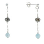 Les poulettes bijoux - boucles d'oreilles argent chainette perle cristal grise et la