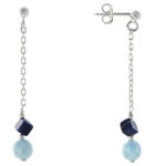 Les poulettes bijoux - boucles d'oreilles argent chainette perle de larimar et cube