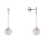 Les poulettes bijoux - boucles d'oreilles argent chainette et pommes quartz rose
