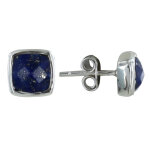 Les poulettes bijoux boucle d'oreilles argent clous carr� facett� de lapis lazuli