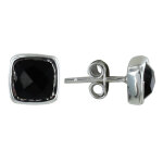 Les poulettes bijoux - boucle d'oreilles argent clous carr� facett� d'onyx noir