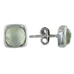 Les poulettes bijoux - boucle d'oreilles argent clous carr� facett� de prehnite