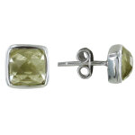 Les poulettes bijoux - boucle d'oreilles argent clous carr� facett� de quartz jaune