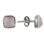 Les poulettes bijoux - boucle d'oreilles argent clous carr� facett� de quartz rose