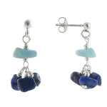 Les poulettes bijoux - boucles d'oreilles argent clous grappe de lapis lazuli et lar