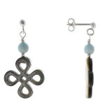 Les poulettes bijoux - boucles d'oreilles argent clous tr�fle de nacre et perles de