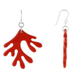 Les poulettes bijoux - boucles d'oreilles argent corail en corne et r�sine orange