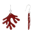Les poulettes bijoux - boucles d'oreilles argent corail en corne et r�sine rouge
