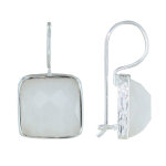 Les poulettes bijoux boucles d'oreilles argent crochet carr� facett�e d'agate blanche