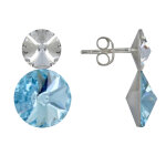 Les poulettes bijoux - boucles d'oreilles argent et deux cristaux de cristal - bleu