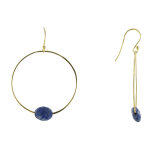 Les poulettes bijoux - boucles d'oreilles argent dor� cr�oles et lapis lazuli facett
