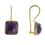 Les poulettes bijoux - boucles d'oreilles argent dor� crochet carr� facett�e d'am�th