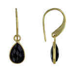 Les poulettes bijoux boucles d'oreilles argent dor� petite goutte d'onyx noir facett�