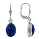 Les poulettes bijoux - boucles d'oreilles argent dormeuse ovale de lapis lazuli