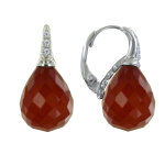 Les poulettes bijoux boucles d'oreilles argent dormeuse poire facett�e cornaline et