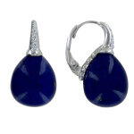 Les poulettes bijoux boucles d'oreilles argent dormeuse poire lapis lazuli et strass
