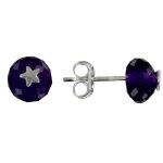 Les poulettes bijoux - boucles d'oreilles argent etoile et perle facett�e d'am�thyste