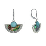Les poulettes bijoux - boucles d'oreilles argent eventail de nacre abalone et perle
