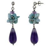 Les poulettes bijoux - boucles d'oreilles argent goutte d'am�thyste et larimar