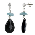 Les poulettes bijoux - boucles d'oreilles argent goutte facett�e d'agate noire et la
