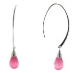 Les poulettes bijoux - boucles d'oreilles argent grande goutte oeil de chat facett�e