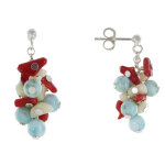 Les poulettes bijoux boucles d'oreilles argent grappe de perles de larimar et corail