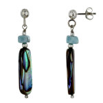 Les poulettes bijoux - boucles d'oreilles argent lamelle nacre abalone et p�pites de