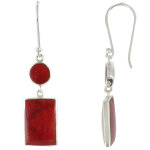 Les poulettes bijoux boucles d'oreilles argent pastilles et rectangle couleur corail