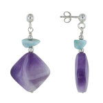 Les poulettes bijoux boucles d'oreilles argent p�pite de larimar et carr� d'am�thyste