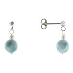 Les poulettes bijoux - boucles d'oreilles argent perle de culture et larimar