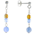 Les poulettes bijoux - boucles d'oreilles argent perles � facettes orange et bleu et