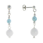 Les poulettes bijoux - boucles d'oreilles argent perle de jade blanche et larimar