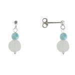 Les poulettes bijoux - boucles d'oreilles argent perle de larimar et cristal de roche