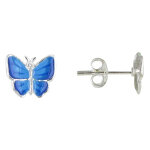 Les poulettes bijoux - boucles d'oreilles argent petit papillon des iles �maill� - c