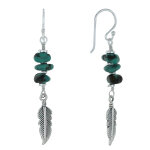 Les poulettes bijoux - boucles d'oreilles argent plume et trois p�pites de turquoise