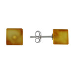 Les poulettes bijoux - boucles d'oreilles argent rhodi� d�s d'ambre jaune