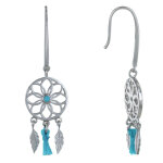 Les poulettes bijoux - boucles d'oreilles argent rhodi� attrape r�ve et pompon turqu
