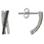 Les poulettes bijoux - boucles d'oreilles argent rhodi� barrette strass noir et cris