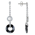 Les poulettes bijoux - boucles d'oreilles argent rhodi� deux chainettes disque c�ram