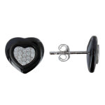 Les poulettes bijoux - boucles d'oreilles argent rhodi� deux coeurs c�ramique et str