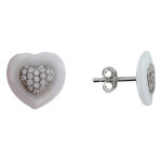 Les poulettes bijoux - boucles d'oreilles argent rhodi� deux coeurs c�ramique et str
