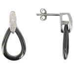 Les poulettes bijoux - boucles d'oreilles argent rhodi� goutte c�ramique noire
