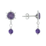 Les poulettes bijoux - boucles d'oreilles argent soleil et perle d'am�thyste